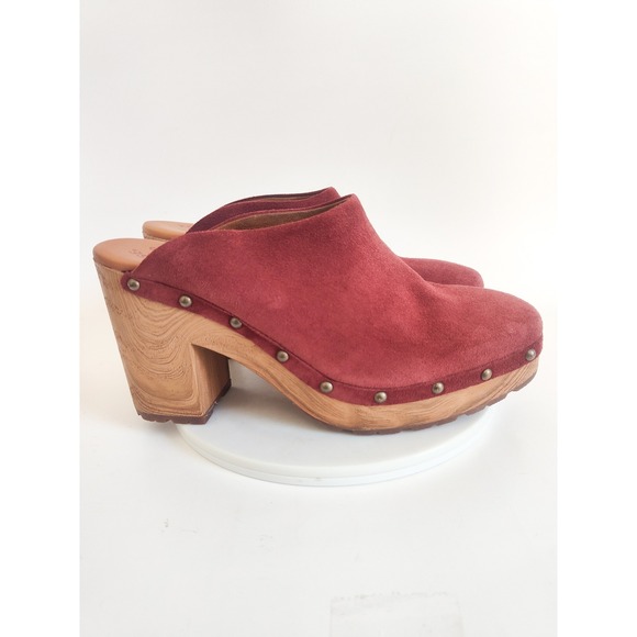 Kork-Ease Shoes - Kork-Ease Clog Mules 9M Burgundy Suede Studded Wood Platform Boho Retro Shoes